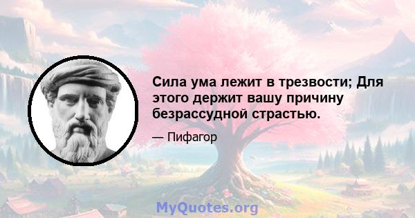 Сила ума лежит в трезвости; Для этого держит вашу причину безрассудной страстью.