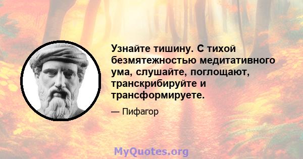 Узнайте тишину. С тихой безмятежностью медитативного ума, слушайте, поглощают, транскрибируйте и трансформируете.