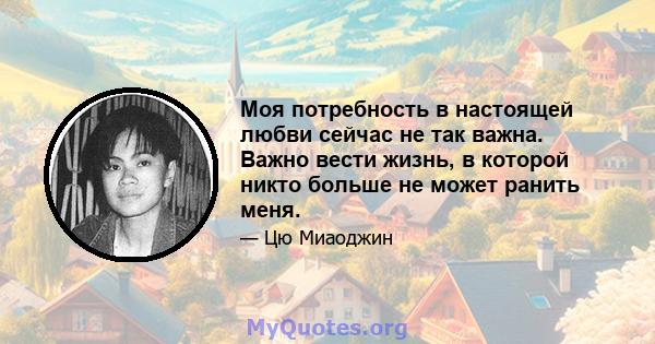 Моя потребность в настоящей любви сейчас не так важна. Важно вести жизнь, в которой никто больше не может ранить меня.