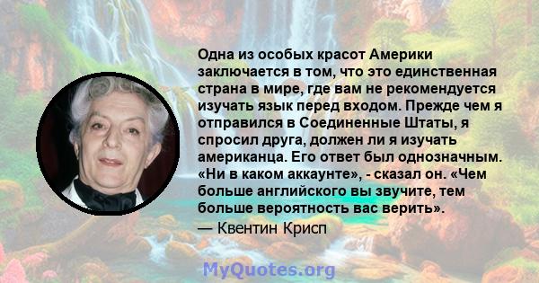 Одна из особых красот Америки заключается в том, что это единственная страна в мире, где вам не рекомендуется изучать язык перед входом. Прежде чем я отправился в Соединенные Штаты, я спросил друга, должен ли я изучать