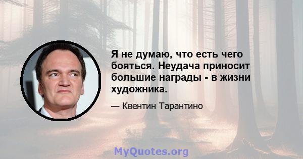 Я не думаю, что есть чего бояться. Неудача приносит большие награды - в жизни художника.