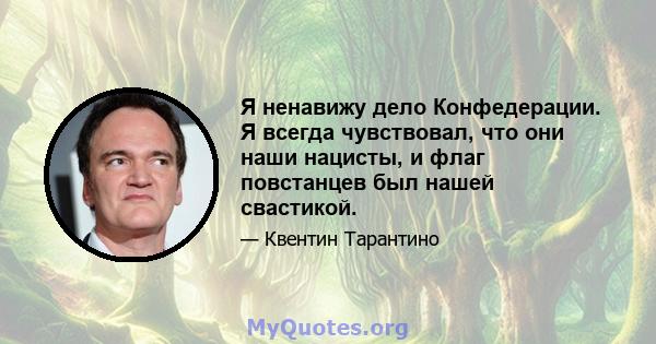 Я ненавижу дело Конфедерации. Я всегда чувствовал, что они наши нацисты, и флаг повстанцев был нашей свастикой.