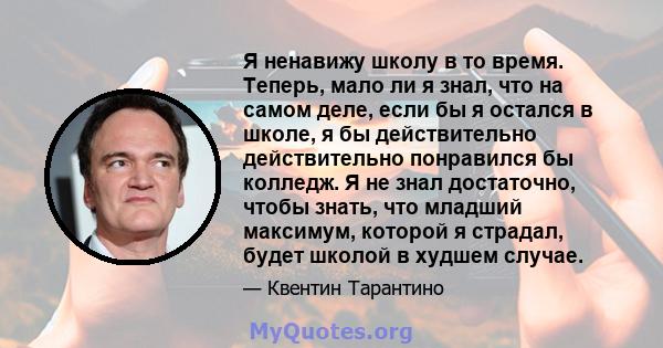 Я ненавижу школу в то время. Теперь, мало ли я знал, что на самом деле, если бы я остался в школе, я бы действительно действительно понравился бы колледж. Я не знал достаточно, чтобы знать, что младший максимум, которой 