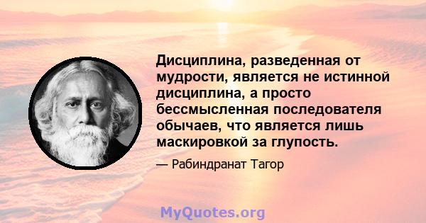 Дисциплина, разведенная от мудрости, является не истинной дисциплина, а просто бессмысленная последователя обычаев, что является лишь маскировкой за глупость.