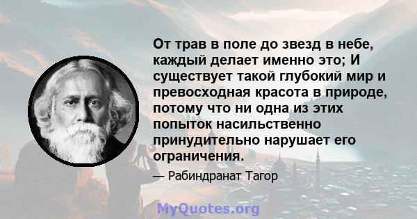 От трав в поле до звезд в небе, каждый делает именно это; И существует такой глубокий мир и превосходная красота в природе, потому что ни одна из этих попыток насильственно принудительно нарушает его ограничения.