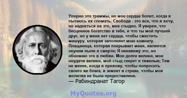 Упорно это траммы, но мое сердце болит, когда я пытаюсь их сломать. Свобода - это все, что я хочу, но надеяться на это, мне стыдно. Я уверен, что бесценное богатство в тебе, и что ты мой лучший друг, но у меня нет