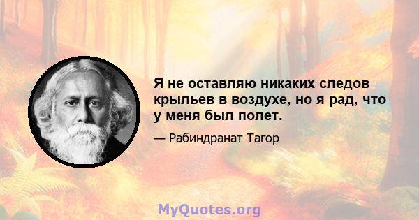 Я не оставляю никаких следов крыльев в воздухе, но я рад, что у меня был полет.