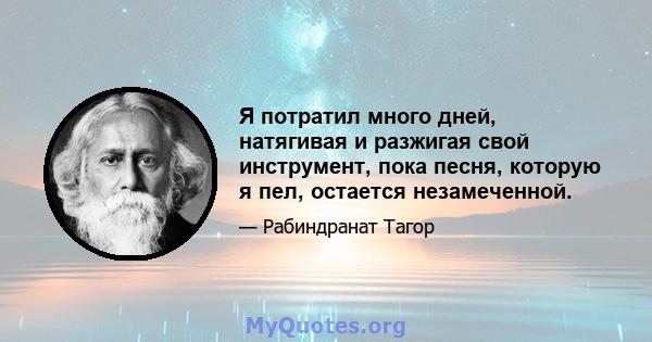 Я потратил много дней, натягивая и разжигая свой инструмент, пока песня, которую я пел, остается незамеченной.