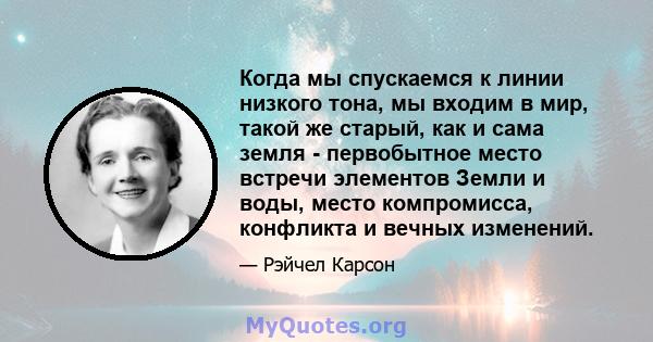 Когда мы спускаемся к линии низкого тона, мы входим в мир, такой же старый, как и сама земля - ​​первобытное место встречи элементов Земли и воды, место компромисса, конфликта и вечных изменений.