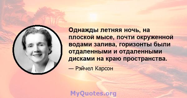 Однажды летняя ночь, на плоской мысе, почти окруженной водами залива, горизонты были отдаленными и отдаленными дисками на краю пространства.