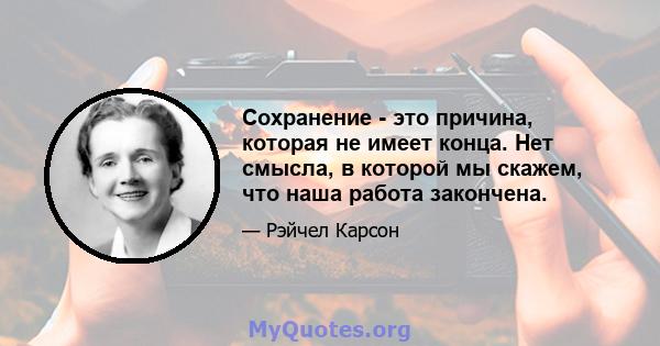 Сохранение - это причина, которая не имеет конца. Нет смысла, в которой мы скажем, что наша работа закончена.