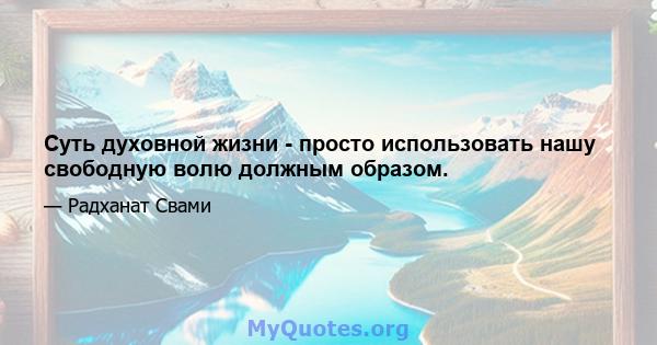 Суть духовной жизни - просто использовать нашу свободную волю должным образом.