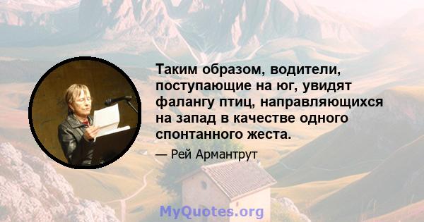 Таким образом, водители, поступающие на юг, увидят фалангу птиц, направляющихся на запад в качестве одного спонтанного жеста.