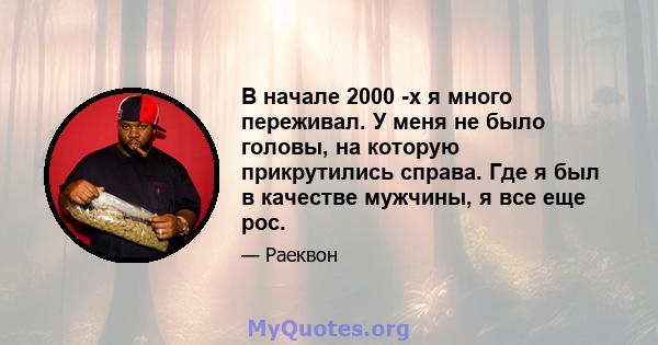 В начале 2000 -х я много переживал. У меня не было головы, на которую прикрутились справа. Где я был в качестве мужчины, я все еще рос.