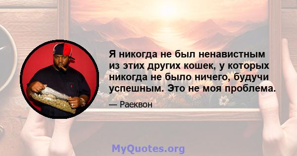 Я никогда не был ненавистным из этих других кошек, у которых никогда не было ничего, будучи успешным. Это не моя проблема.