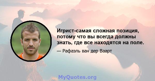 Игрист-самая сложная позиция, потому что вы всегда должны знать, где все находятся на поле.