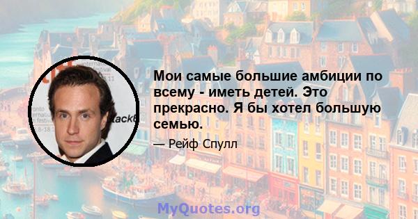 Мои самые большие амбиции по всему - иметь детей. Это прекрасно. Я бы хотел большую семью.