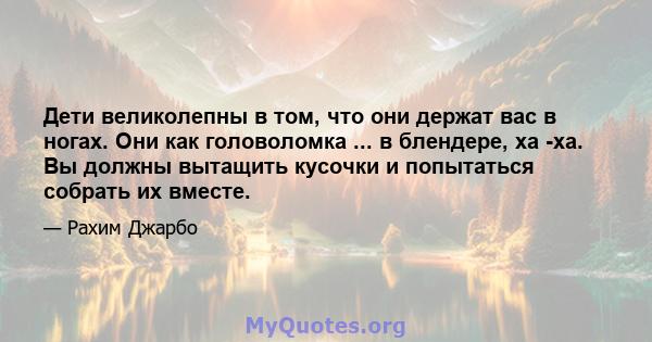 Дети великолепны в том, что они держат вас в ногах. Они как головоломка ... в блендере, ха -ха. Вы должны вытащить кусочки и попытаться собрать их вместе.