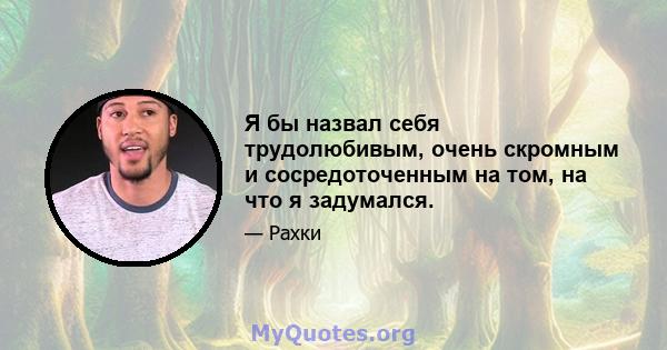 Я бы назвал себя трудолюбивым, очень скромным и сосредоточенным на том, на что я задумался.