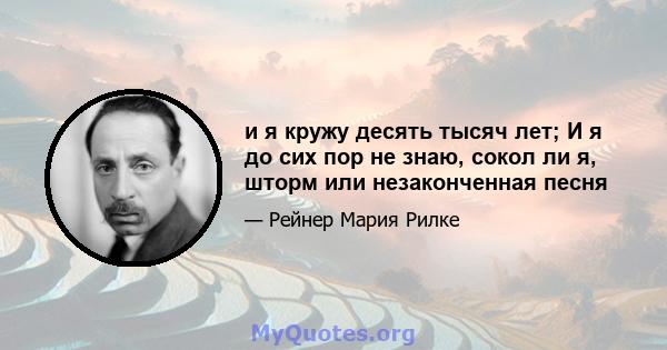 и я кружу десять тысяч лет; И я до сих пор не знаю, сокол ли я, шторм или незаконченная песня