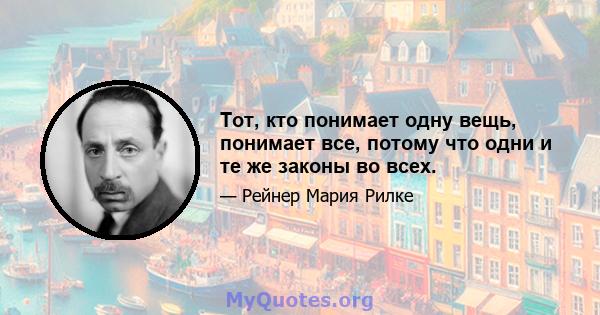 Тот, кто понимает одну вещь, понимает все, потому что одни и те же законы во всех.