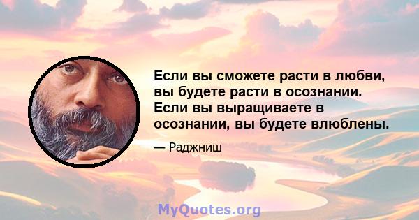 Если вы сможете расти в любви, вы будете расти в осознании. Если вы выращиваете в осознании, вы будете влюблены.