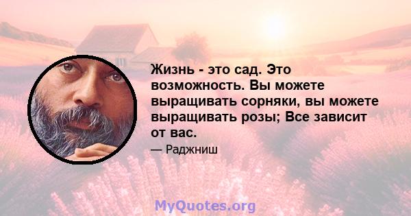 Жизнь - это сад. Это возможность. Вы можете выращивать сорняки, вы можете выращивать розы; Все зависит от вас.