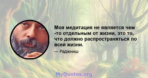 Моя медитация не является чем -то отдельным от жизни, это то, что должно распространяться по всей жизни.