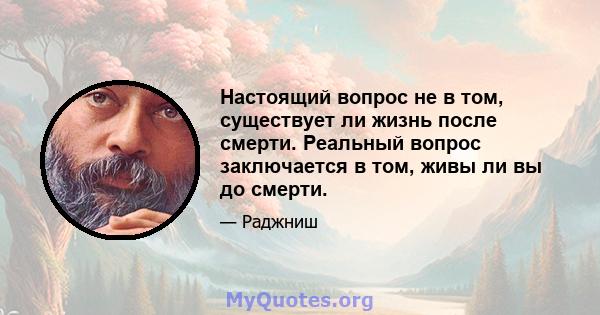 Настоящий вопрос не в том, существует ли жизнь после смерти. Реальный вопрос заключается в том, живы ли вы до смерти.