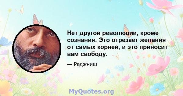 Нет другой революции, кроме сознания. Это отрезает желания от самых корней, и это приносит вам свободу.