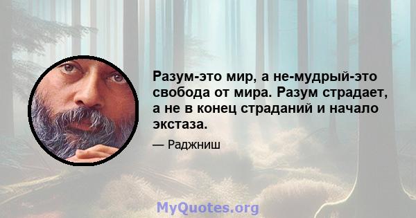 Разум-это мир, а не-мудрый-это свобода от мира. Разум страдает, а не в конец страданий и начало экстаза.