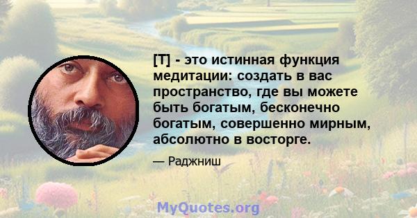 [T] - это истинная функция медитации: создать в вас пространство, где вы можете быть богатым, бесконечно богатым, совершенно мирным, абсолютно в восторге.