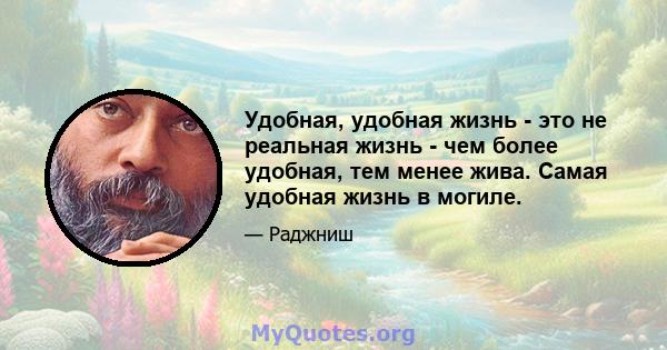 Удобная, удобная жизнь - это не реальная жизнь - чем более удобная, тем менее жива. Самая удобная жизнь в могиле.