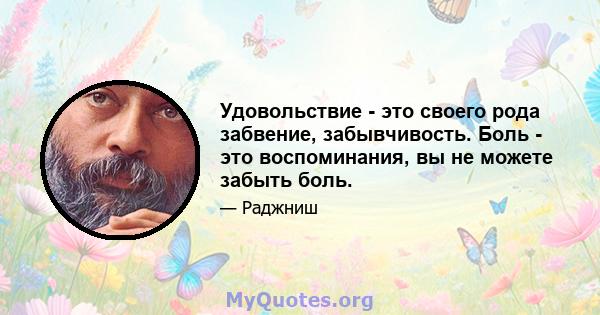 Удовольствие - это своего рода забвение, забывчивость. Боль - это воспоминания, вы не можете забыть боль.