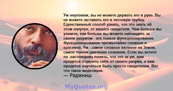 Ум неуловим, вы не можете держать его в руке. Вы не можете заставить его в тестовую трубку. Единственный способ узнать, что это знать об этом изнутри, от вашего свидетеля. Чем больше вы узнаете, тем больше вы можете