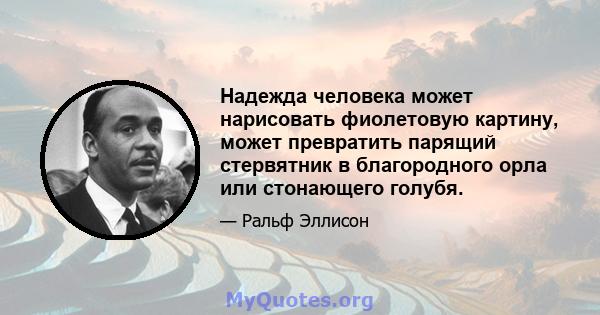 Надежда человека может нарисовать фиолетовую картину, может превратить парящий стервятник в благородного орла или стонающего голубя.