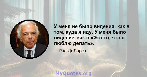 У меня не было видения, как в том, куда я иду. У меня было видение, как в «Это то, что я люблю делать».