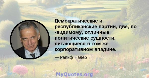 Демократические и республиканские партии, две, по -видимому, отличные политические сущности, питающиеся в том же корпоративном впадине.