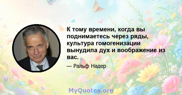 К тому времени, когда вы поднимаетесь через ряды, культура гомогенизации вынудила дух и воображение из вас.