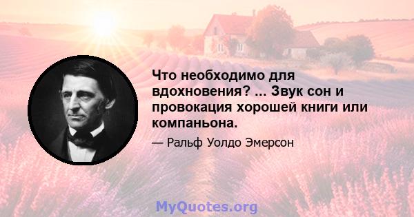 Что необходимо для вдохновения? ... Звук сон и провокация хорошей книги или компаньона.