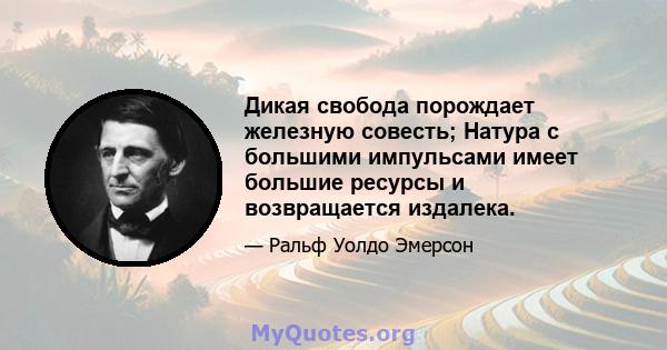 Дикая свобода порождает железную совесть; Натура с большими импульсами имеет большие ресурсы и возвращается издалека.