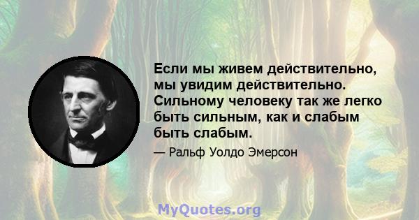 Если мы живем действительно, мы увидим действительно. Сильному человеку так же легко быть сильным, как и слабым быть слабым.