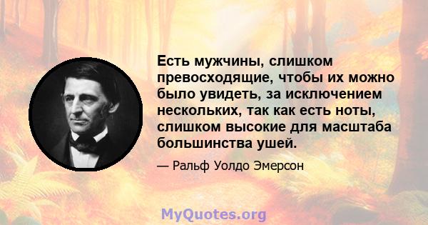 Есть мужчины, слишком превосходящие, чтобы их можно было увидеть, за исключением нескольких, так как есть ноты, слишком высокие для масштаба большинства ушей.