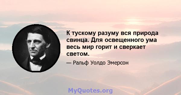 К тускому разуму вся природа свинца. Для освещенного ума весь мир горит и сверкает светом.