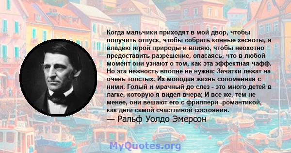 Когда мальчики приходят в мой двор, чтобы получить отпуск, чтобы собрать конные хесноты, я владею игрой природы и влияю, чтобы неохотно предоставить разрешение, опасаясь, что в любой момент они узнают о том, как эта