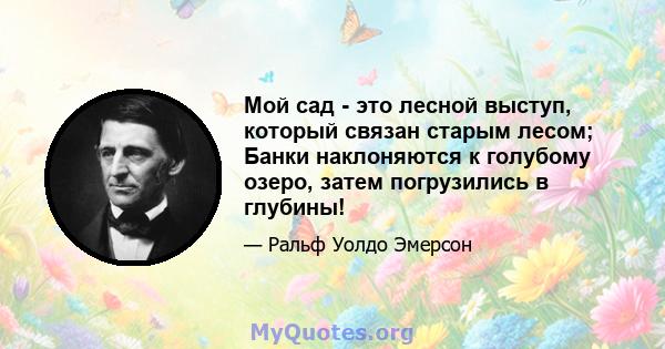 Мой сад - это лесной выступ, который связан старым лесом; Банки наклоняются к голубому озеро, затем погрузились в глубины!