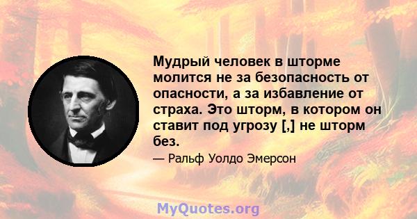 Мудрый человек в шторме молится не за безопасность от опасности, а за избавление от страха. Это шторм, в котором он ставит под угрозу [,] не шторм без.