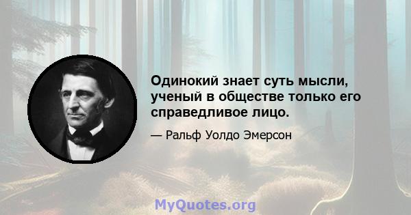 Одинокий знает суть мысли, ученый в обществе только его справедливое лицо.