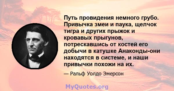 Путь провидения немного грубо. Привычка змеи и паука, щелчок тигра и других прыжок и кровавых прыгунов, потрескавшись от костей его добычи в катушке Анаконды-они находятся в системе, и наши привычки похожи на их.