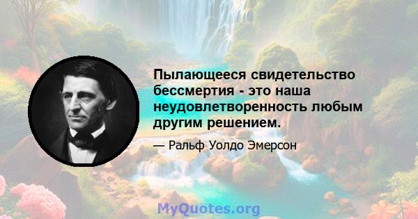 Пылающееся свидетельство бессмертия - это наша неудовлетворенность любым другим решением.